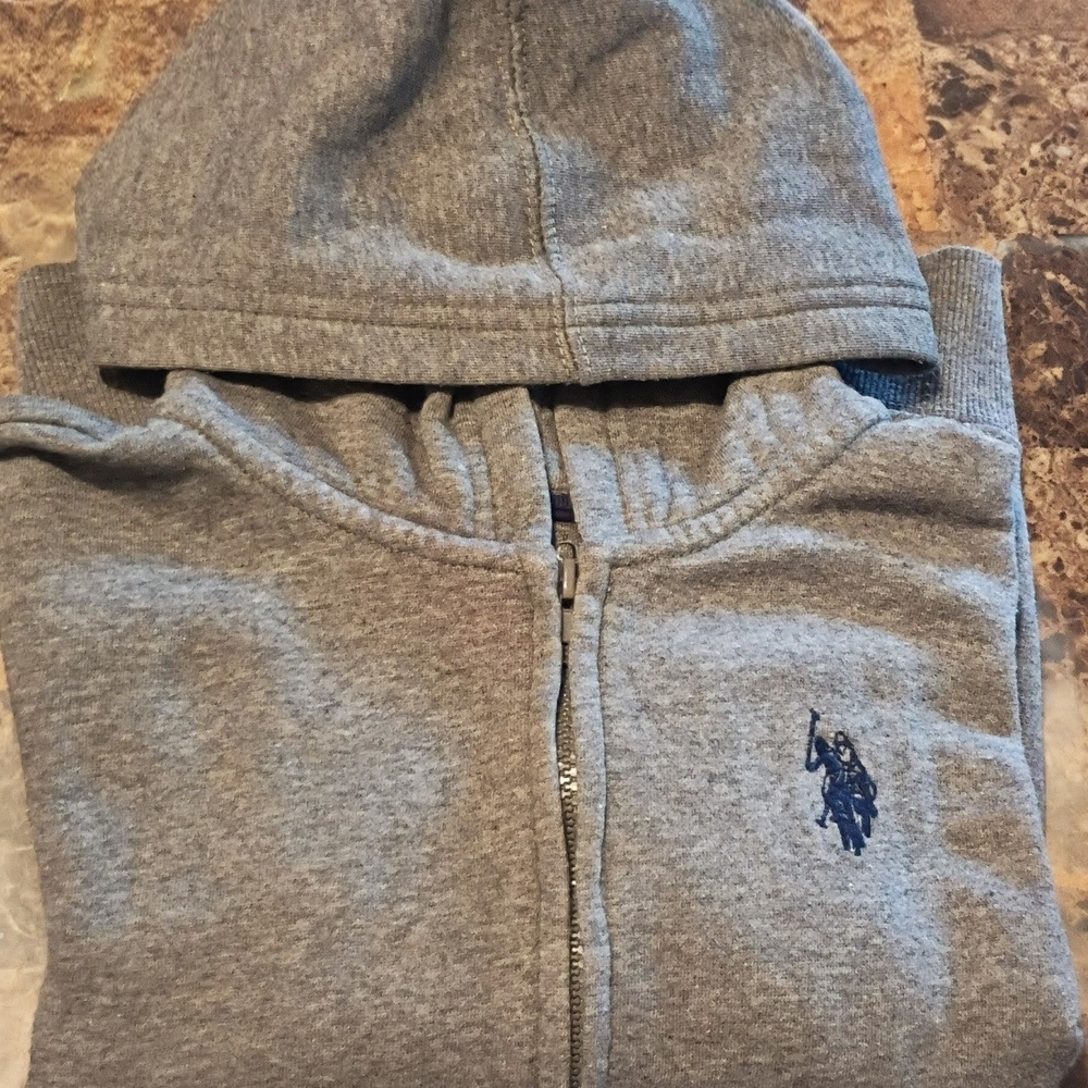 Youth U.S. Polo Assn Gray Zipper Hoodie Size Medium - 8